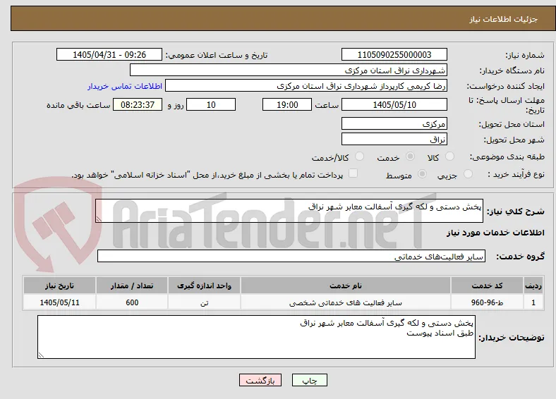 پخش دستی و لکه گیری آسفالت معابر شهر نراق
