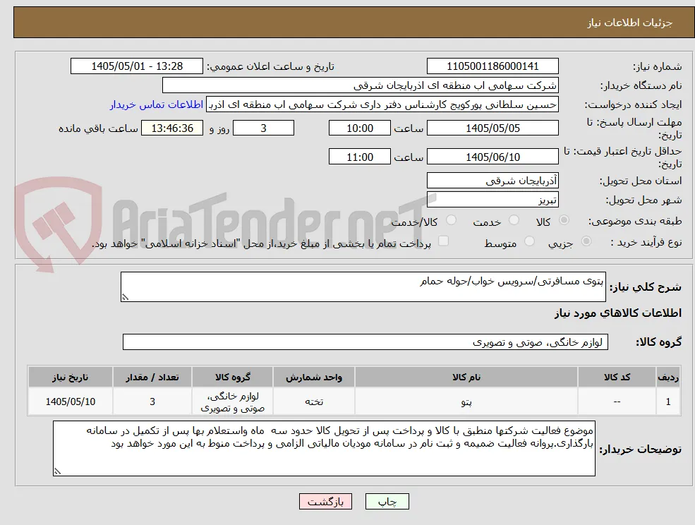 پتوی مسافرتی/سرویس خواب/حوله حمام