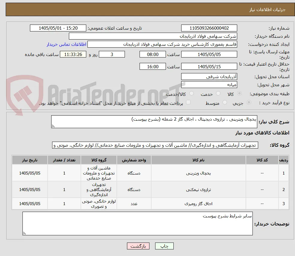یخچال ویترینی ، ترازوی دیجیتال ، اجاق گاز 2 شعله (بشرح پیوست)