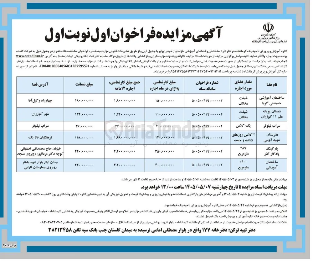 واگذاری ساختمان و فضاهای آموزشی مازاد