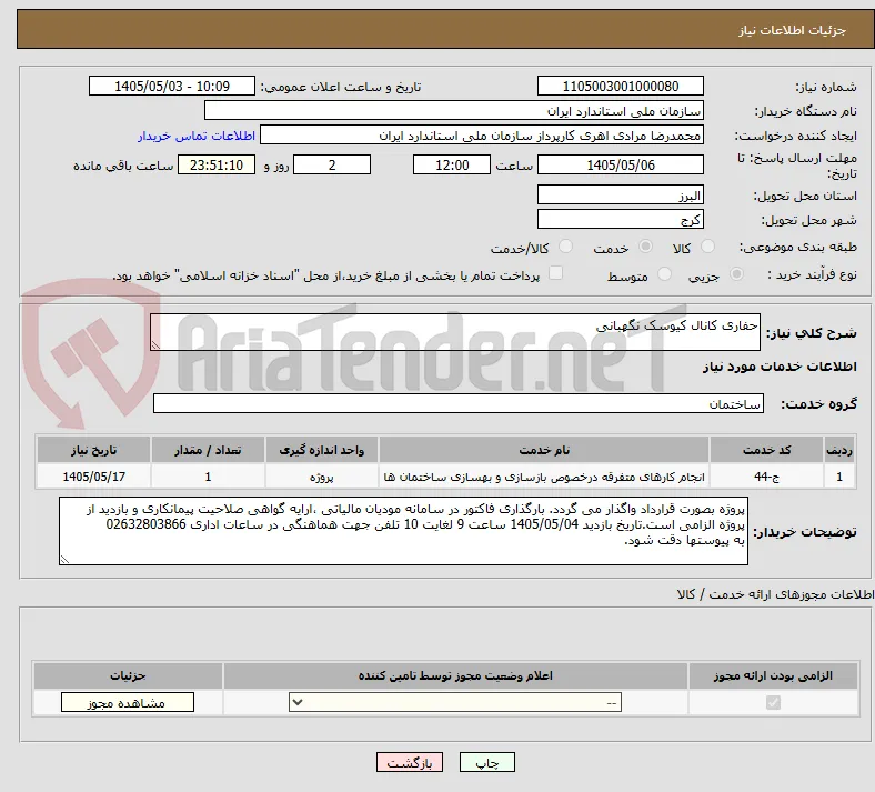 حفاری کانال کیوسک نگهبانی