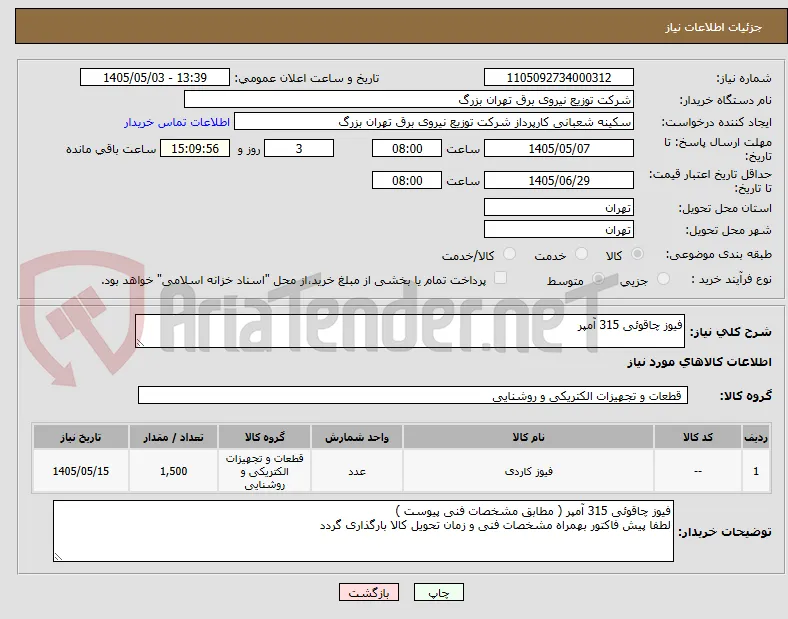 فیوز چاقوئی 315 آمپر