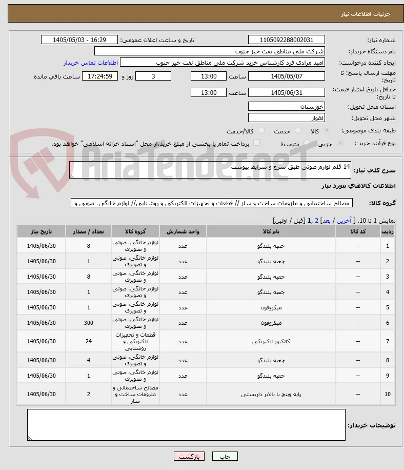 14 قلم لوازم صوتی طبق شرح و شرایط پیوست