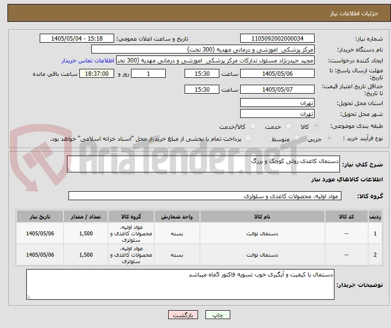 دستمال کاغذی رولی کوچک و بزرگ 