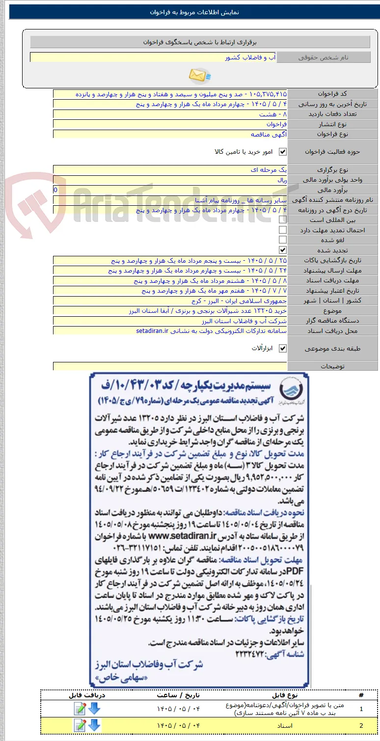 خرید ۱۳۲۰۵ عدد شیرآلات برنجی و برنزی / آبفا استان البرز