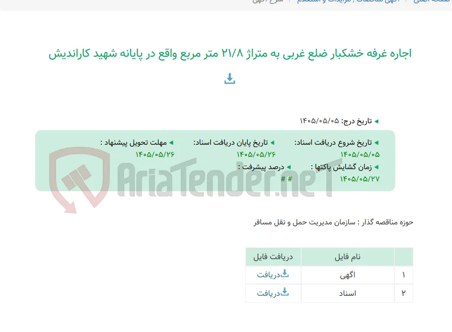 اجاره غرفه خشکبار ضلع غربی به متراژ 21/8 متر مربع واقع در پایانه شهید کاراندیش