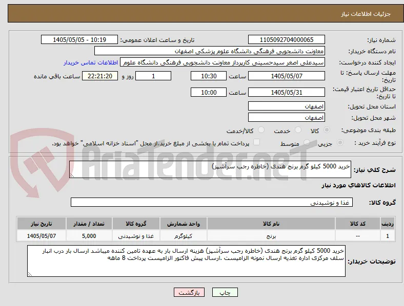 خرید 5000 کیلو گرم برنج هندی (خاطره رجب سرآشپز) 