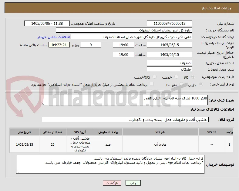 تانکر 1000 لیتری سه لایه پلی اتیلن افقی