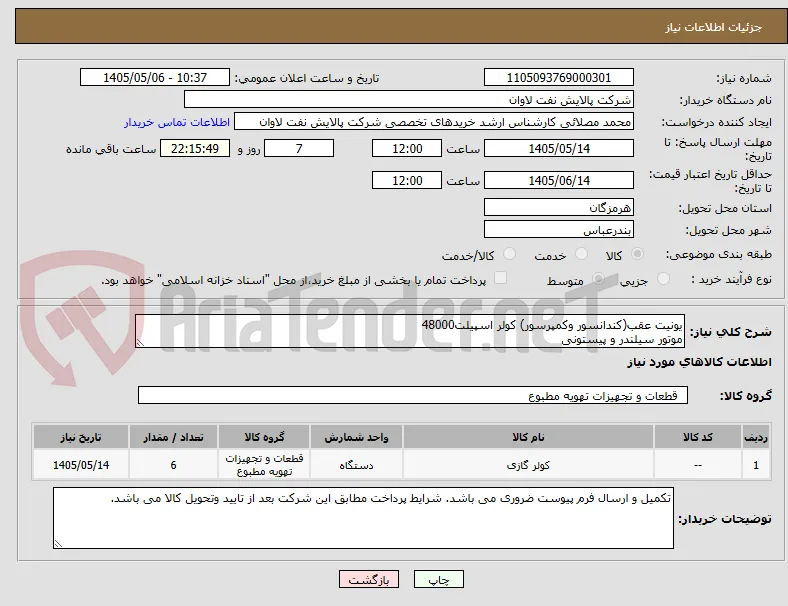 یونیت عقب(کندانسور وکمپرسور) کولر اسپیلت48000
موتور سیلندر و پیستونی