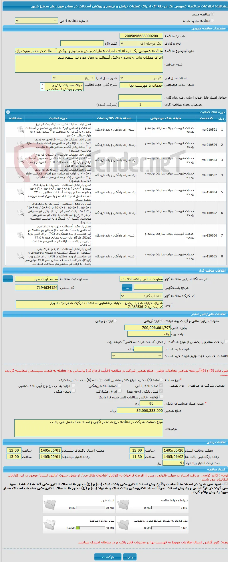 مناقصه عمومی یک مرحله ای اجرای عملیات تراش و ترمیم و روکش آسفالت در معابر مورد نیاز سطح شهر