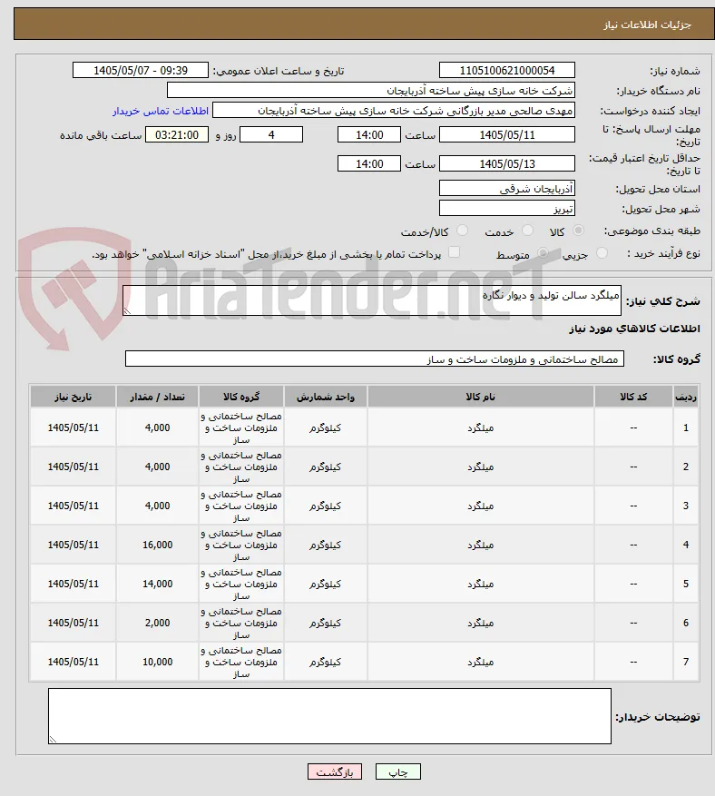 میلگرد سالن تولید و دیوار نگاره