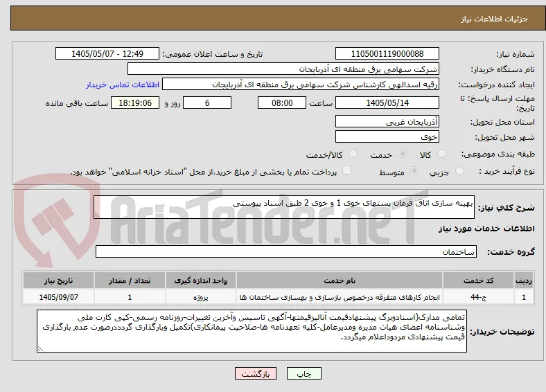 بهینه سازی اتاق فرمان پستهای خوی 1 و خوی 2 طبق اسناد پیوستی