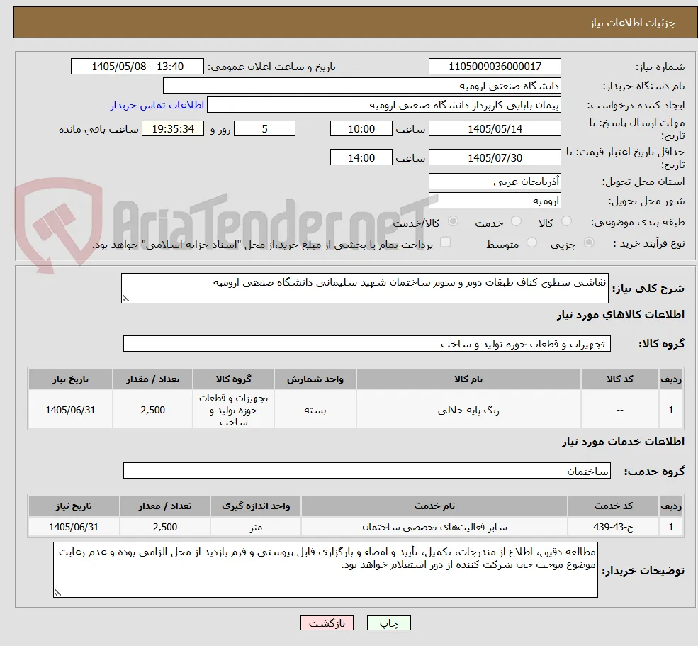 نقاشی سطوح کناف طبقات دوم و سوم ساختمان شهید سلیمانی دانشگاه صنعتی ارومیه