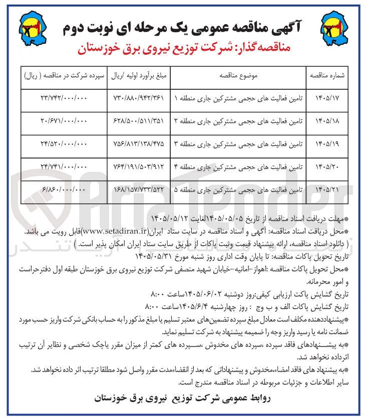 تامین فعالیتهای حجمی مشترکین جاری منطقه ۳   