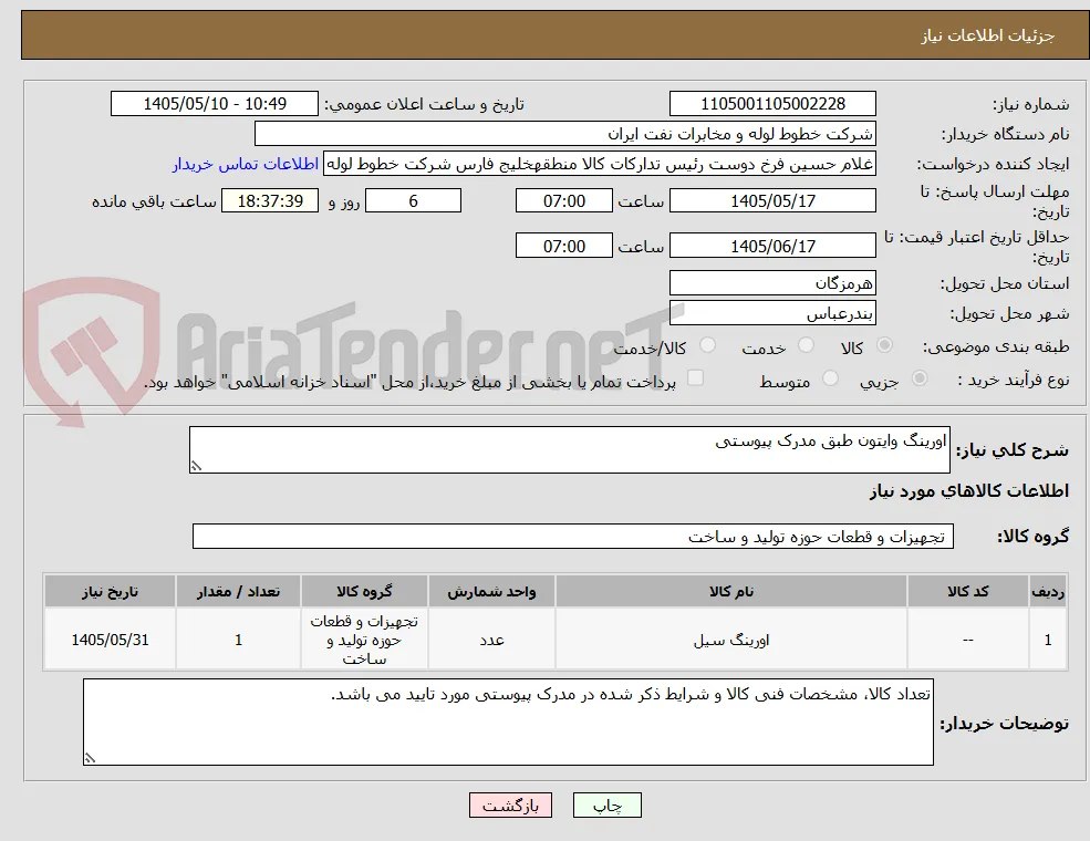 اورینگ وایتون طبق مدرک پیوستی