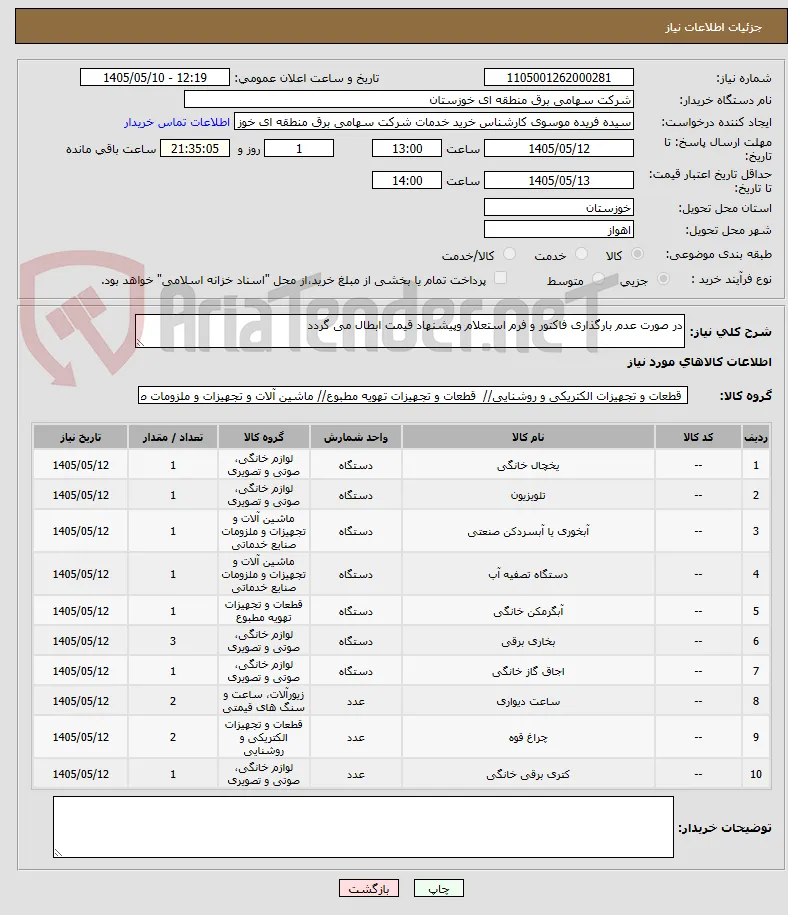 در صورت عدم بارگذاری فاکتور و فرم استعلام وپیشنهاد قیمت ابطال می گردد