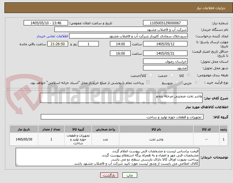 واشر تخت منجیتی مرحله پنجم