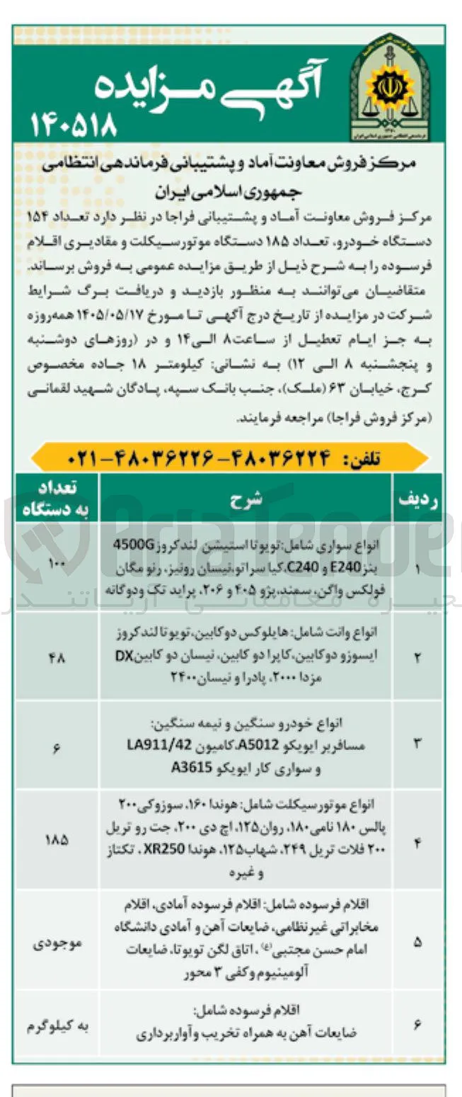 فروش خودرو، موتورسیکلت و اقلام فرسوده