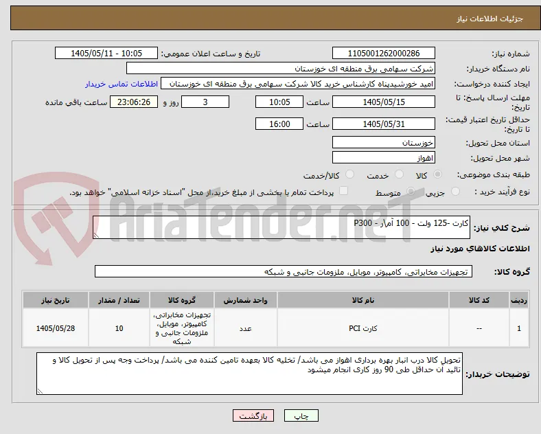 کارت -125 ولت - 100 آم\ر - P300