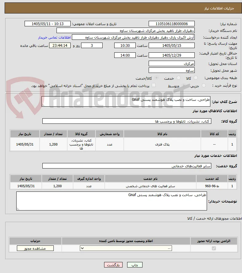 طراحی، ساخت و نصب پلاک هوشمند پستی Gnaf 