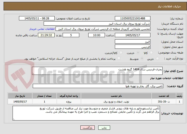 بحران فردیس سال 1404 گروه هشت