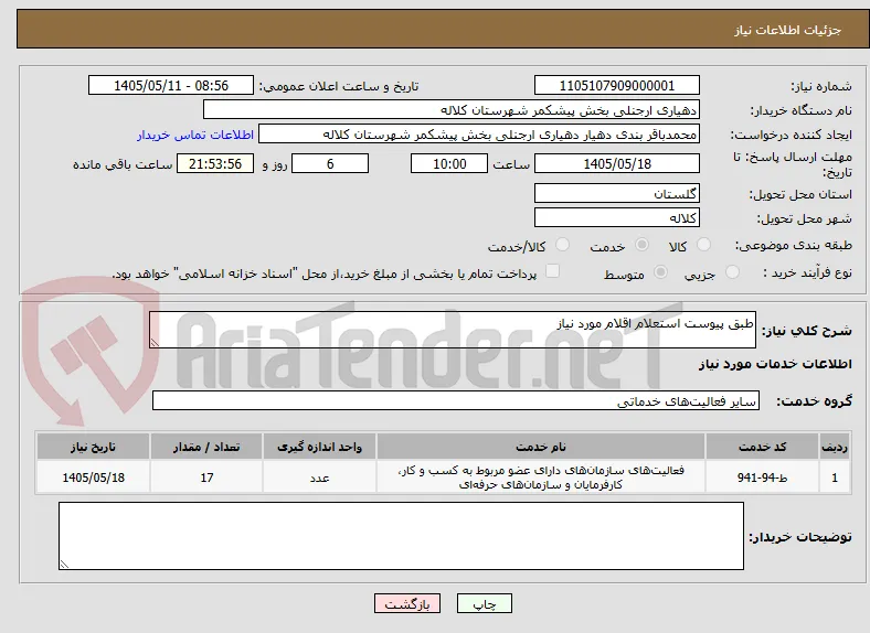 طبق پیوست استعلام اقلام مورد نیاز