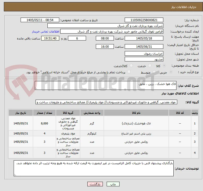 لاک هوا خشک ، رزین ، عایق