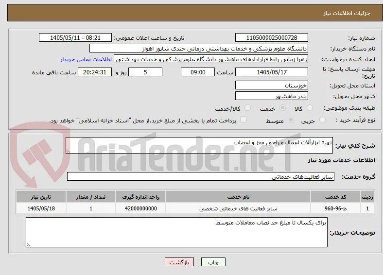 تهیه ابزارآلات اعمال جراحی مغز و اعصاب