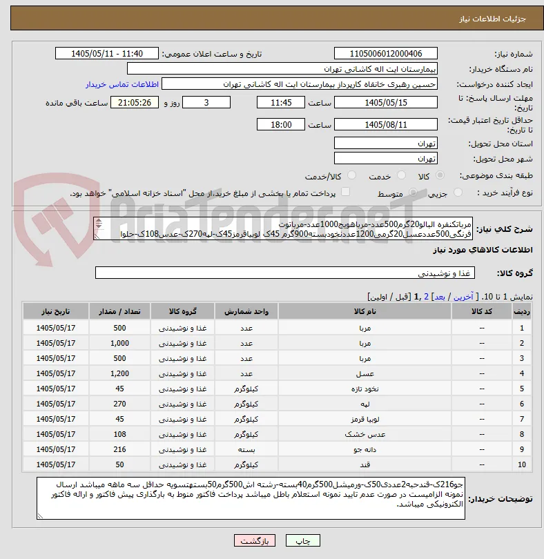مرباتکنفره البالو20گرم500عدد-مرباهویج1000عدد-مرباتوت فرنگی500عددعسل20گرمی1200عددنخودبسته900گرم 45ک لوبیاقرمز45ک-لپه270ک-عدس108ک-حلوا ارده50گرم5000عدد