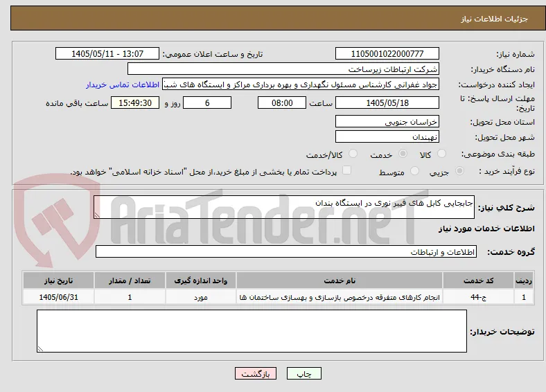 جابجایی کابل های فیبر نوری در ایستگاه بندان