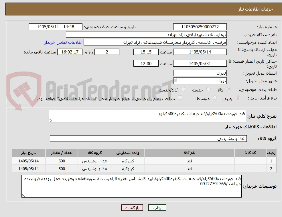 قند خوردشده500کیلو/قندحبه ای تکنفره500کیلو/