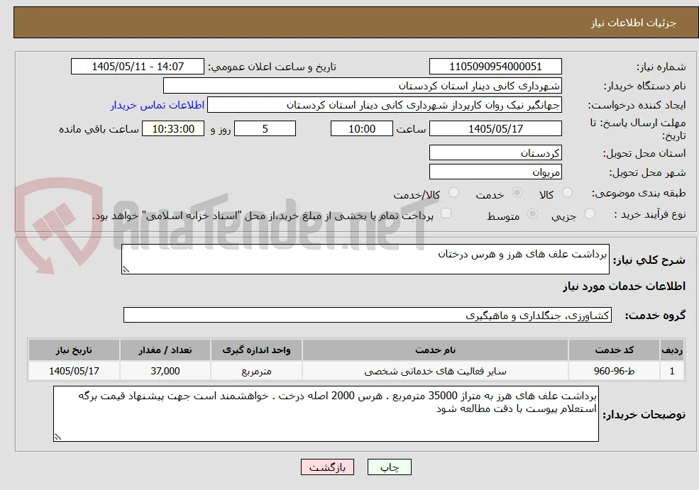 برداشت علف های هرز و هرس درختان 