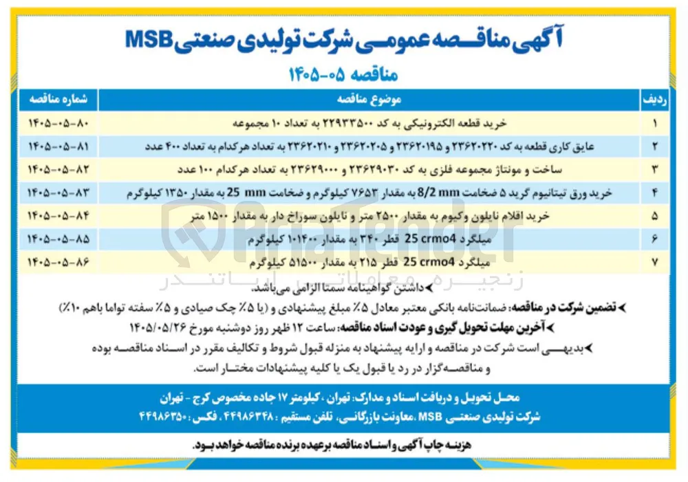 خرید اقلام نایلون وکیوم به مقدار ۲۵۰۰ متر و نایلون سوراخ دار به مقدار ۱۵۰۰ متر