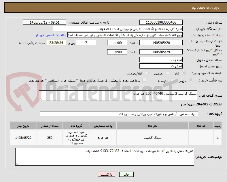 سنگ گرانیت 2 سانتی 40*40 (250 متر مربع)