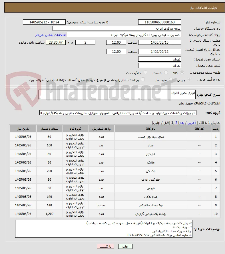 لوازم تحریر اداری 
