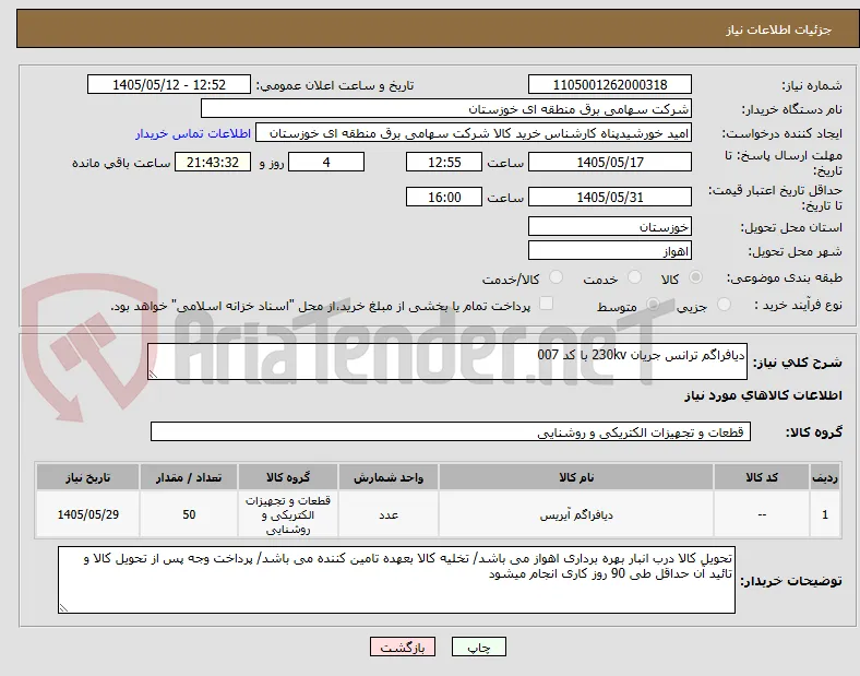 دیافراگم ترانس جریان 230kv با کد 007