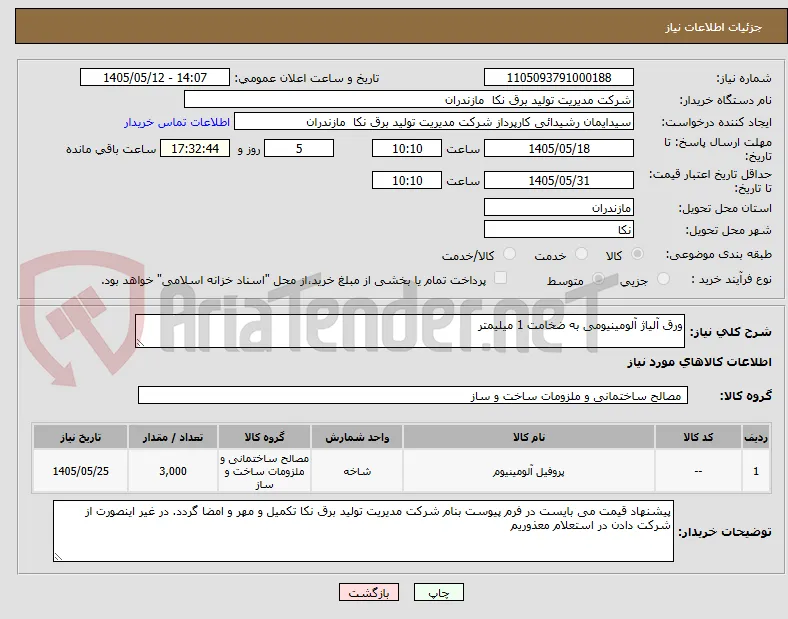 ورق آلیاژ آلومینیومی به ضخامت 1 میلیمتر