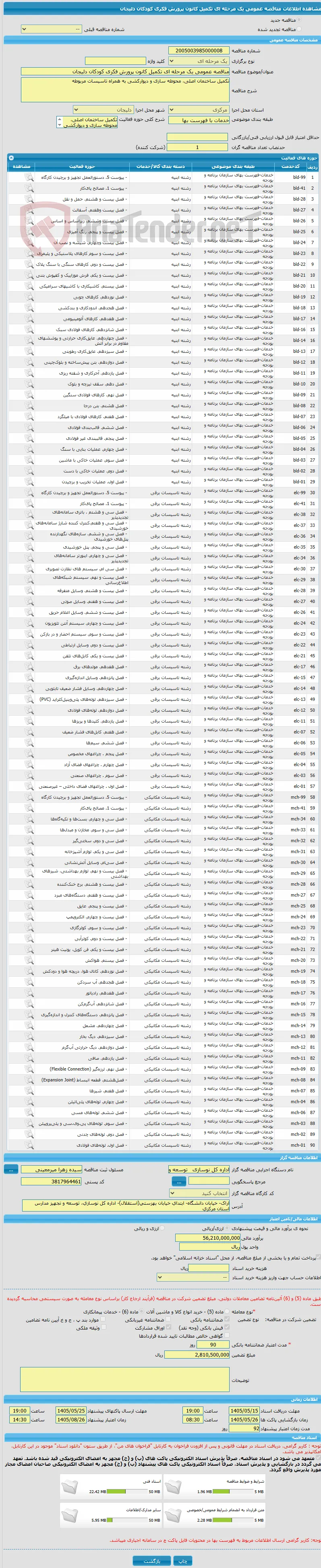 مناقصه عمومی یک مرحله ای تکمیل کانون پرورش فکری کودکان دلیجان