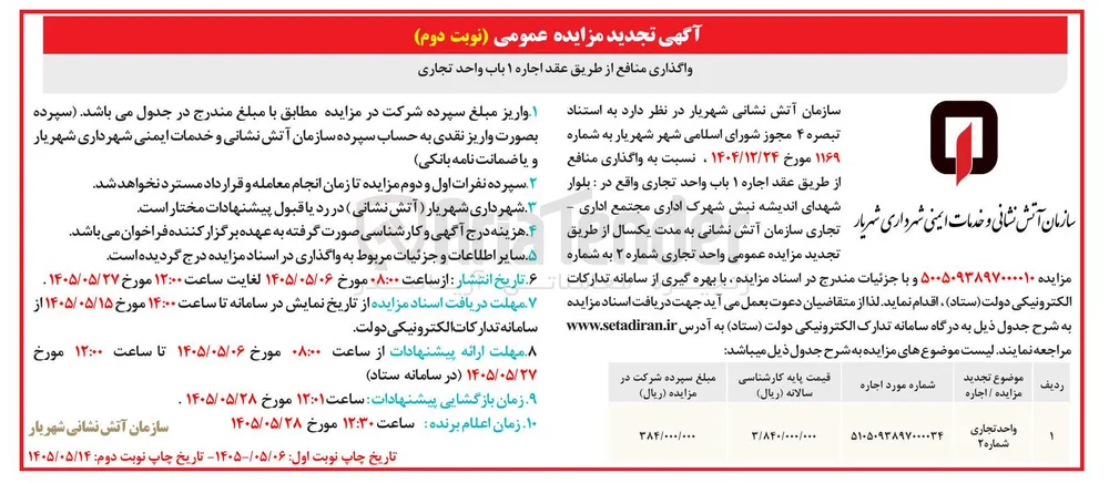 واگذاری منافع از طریق عقد اجاره ۱ باب واحد تجاری