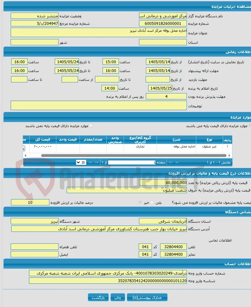 اجاره محل بوفه مرکز اسد آبادی تبریز