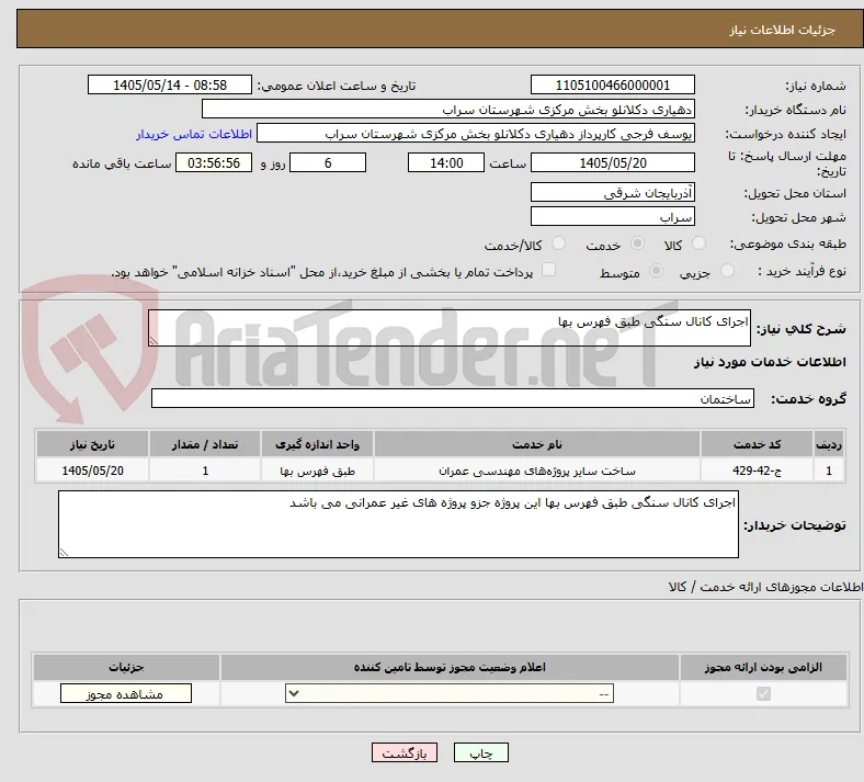 اجرای کانال سنگی طبق فهرس بها