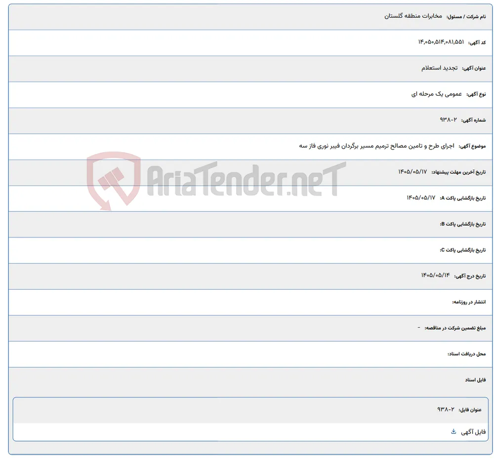 اجرای طرح و تامین مصالح ترمیم مسیر برگردان فیبر نوری فاز سه