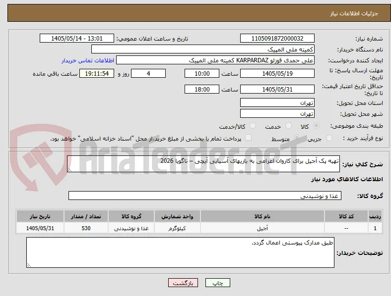 تهیه پک آجیل برای کاروان اعزامی به بازیهای آسیایی آیچی – ناگویا 2026