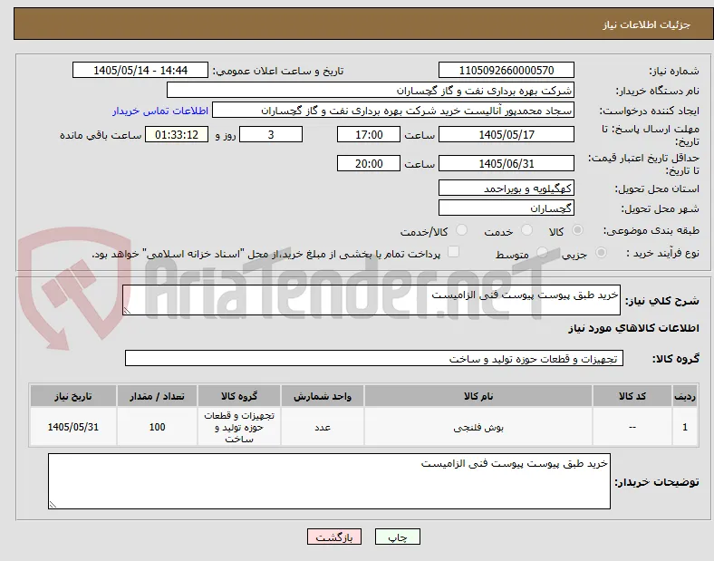 خرید طبق پیوست پیوست فنی الزامیست