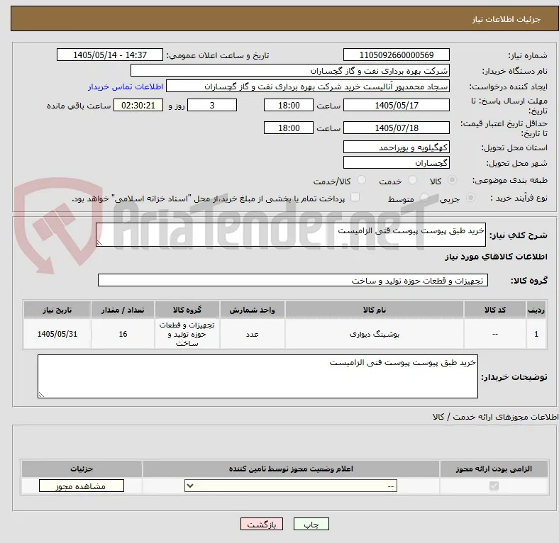 خرید طبق پیوست پیوست فنی الزامیست