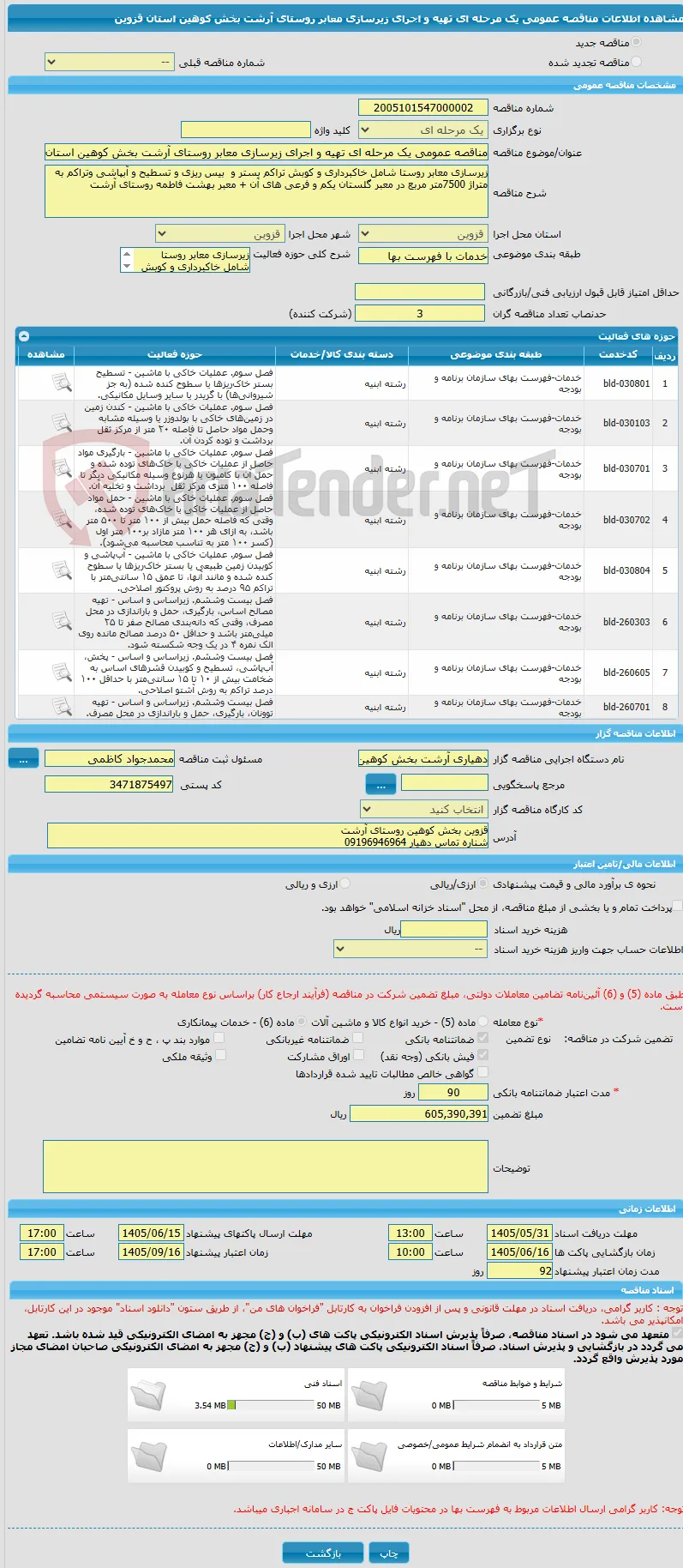 مناقصه عمومی یک مرحله ای تهیه و اجرای زیرسازی معابر روستای آرشت بخش کوهین استان قزوین