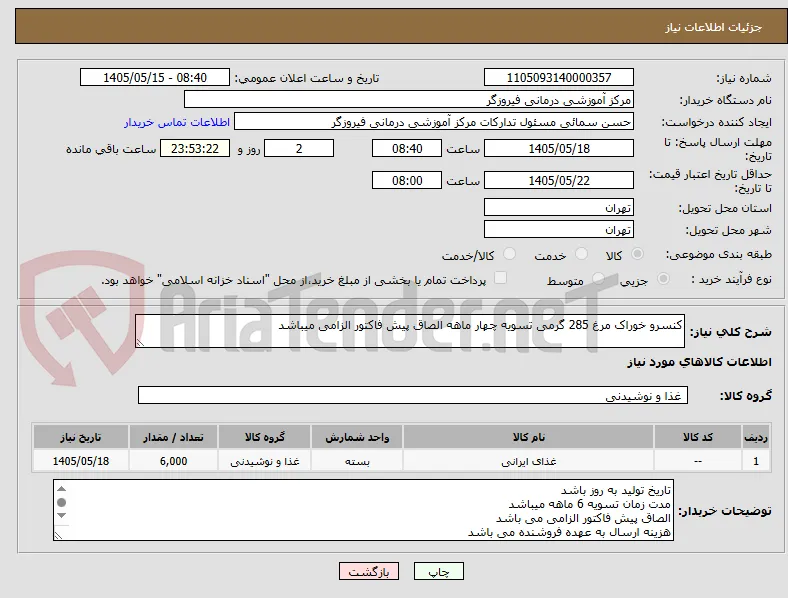 کنسرو خوراک مرغ 285 گرمی تسویه چهار ماهه الصاق پیش فاکتور الزامی میباشد 