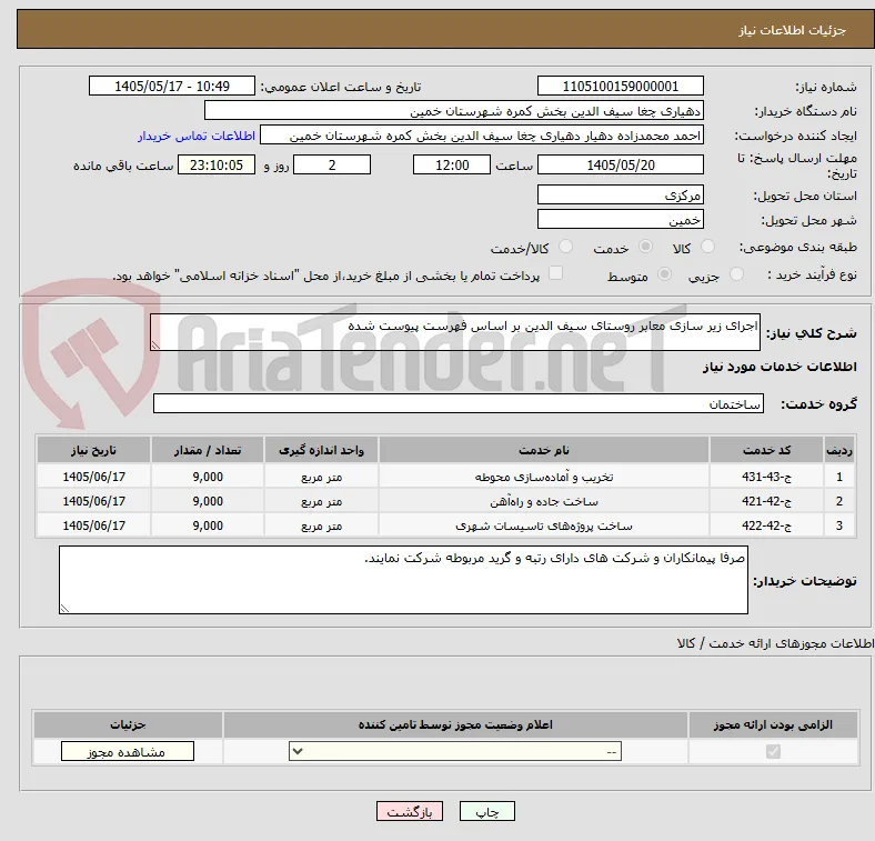 اجرای زیر سازی معابر روستای سیف الدین بر اساس فهرست پیوست شده