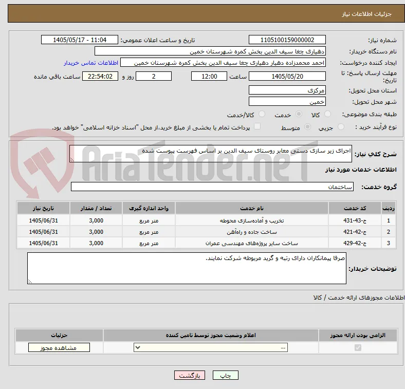 اجرای زیر سازی دستی معابر روستای سیف الدین بر اساس فهرست پیوست شده