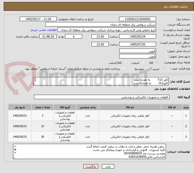 کاور T15        به تعداد3عدد
کاورCLS        به تعداد12عدد
کاور TN        به تعداد30عدد